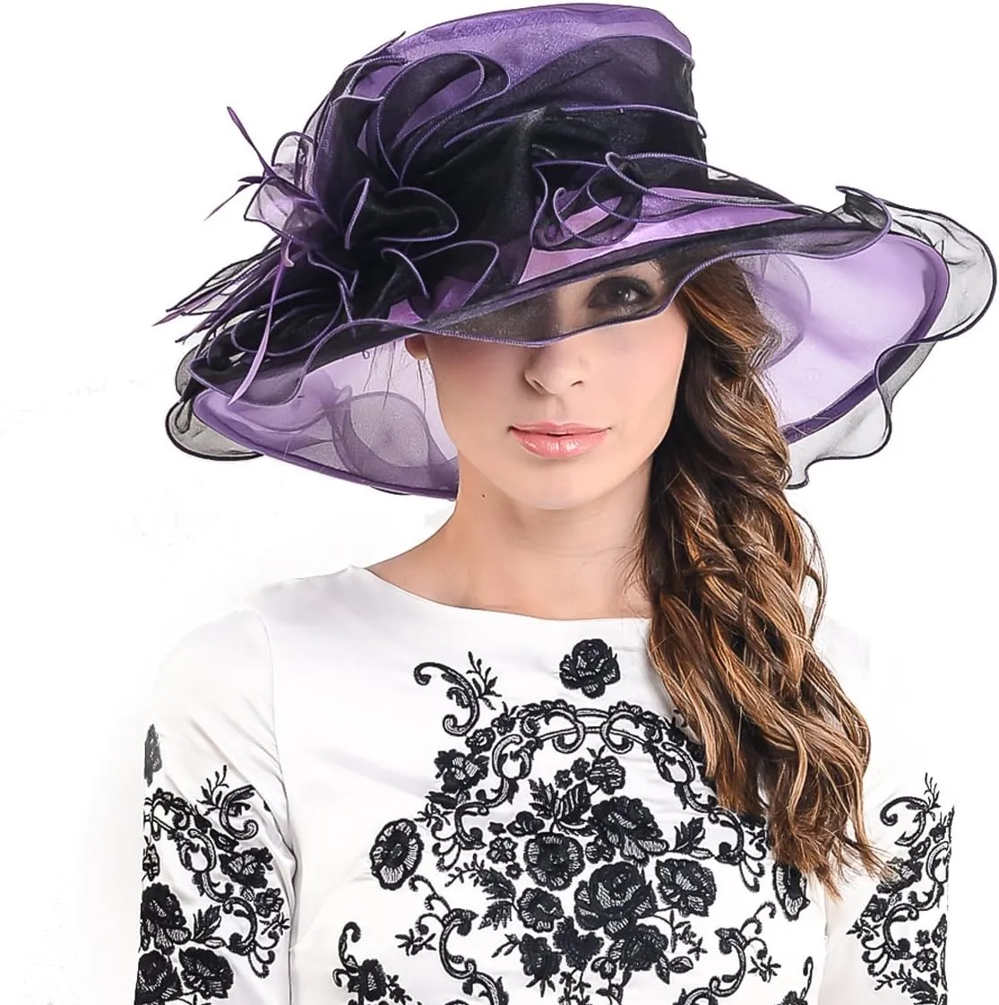 Ladies Kentucky Church Derby Hat Wide Brim Leaf Flower Bridal Dress Hat s037