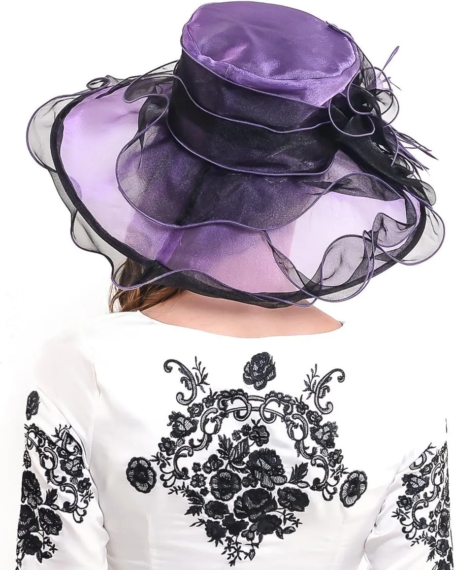 Ladies Kentucky Church Derby Hat Wide Brim Leaf Flower Bridal Dress Hat s037