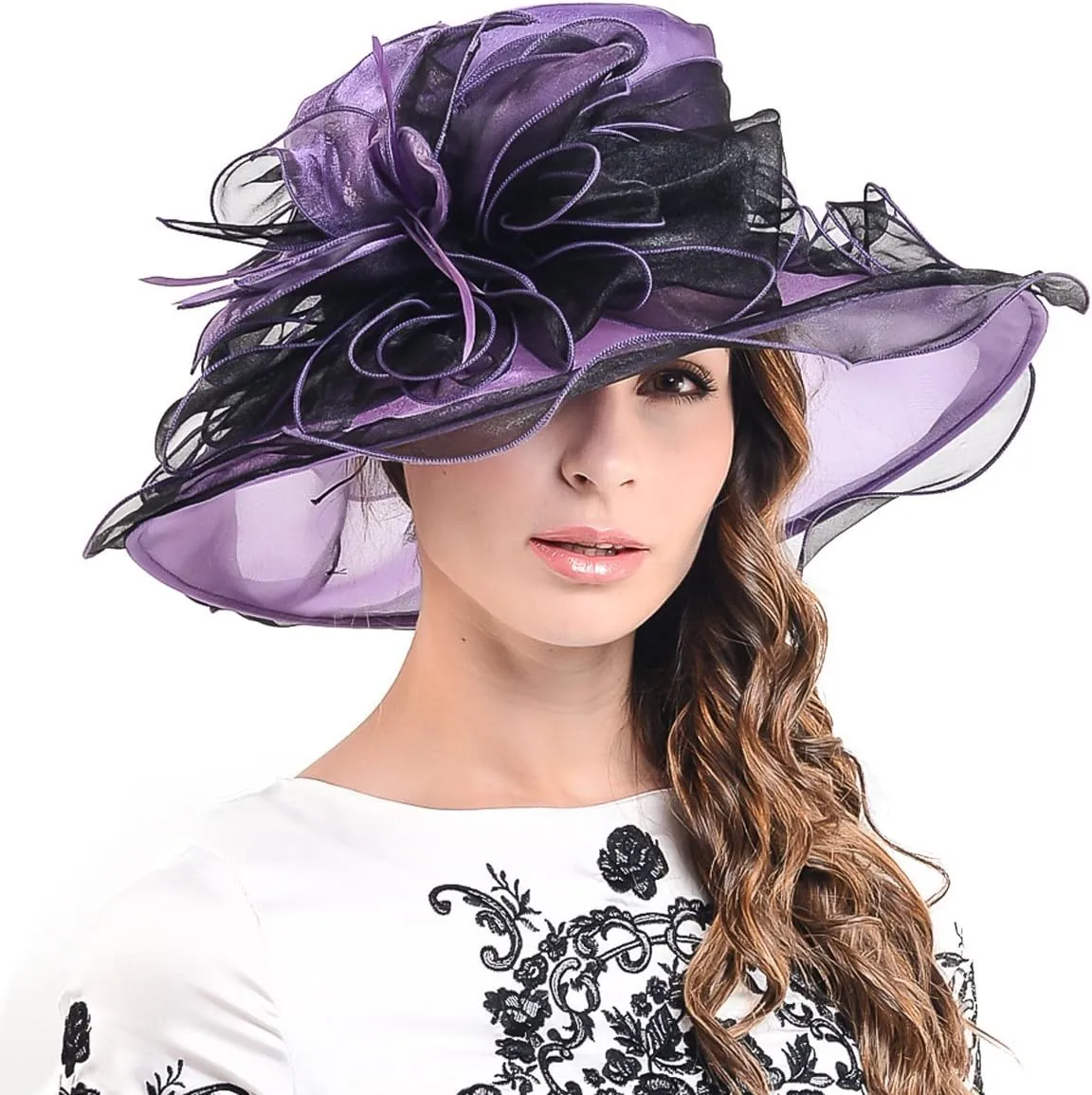Ladies Kentucky Church Derby Hat Wide Brim Leaf Flower Bridal Dress Hat s037