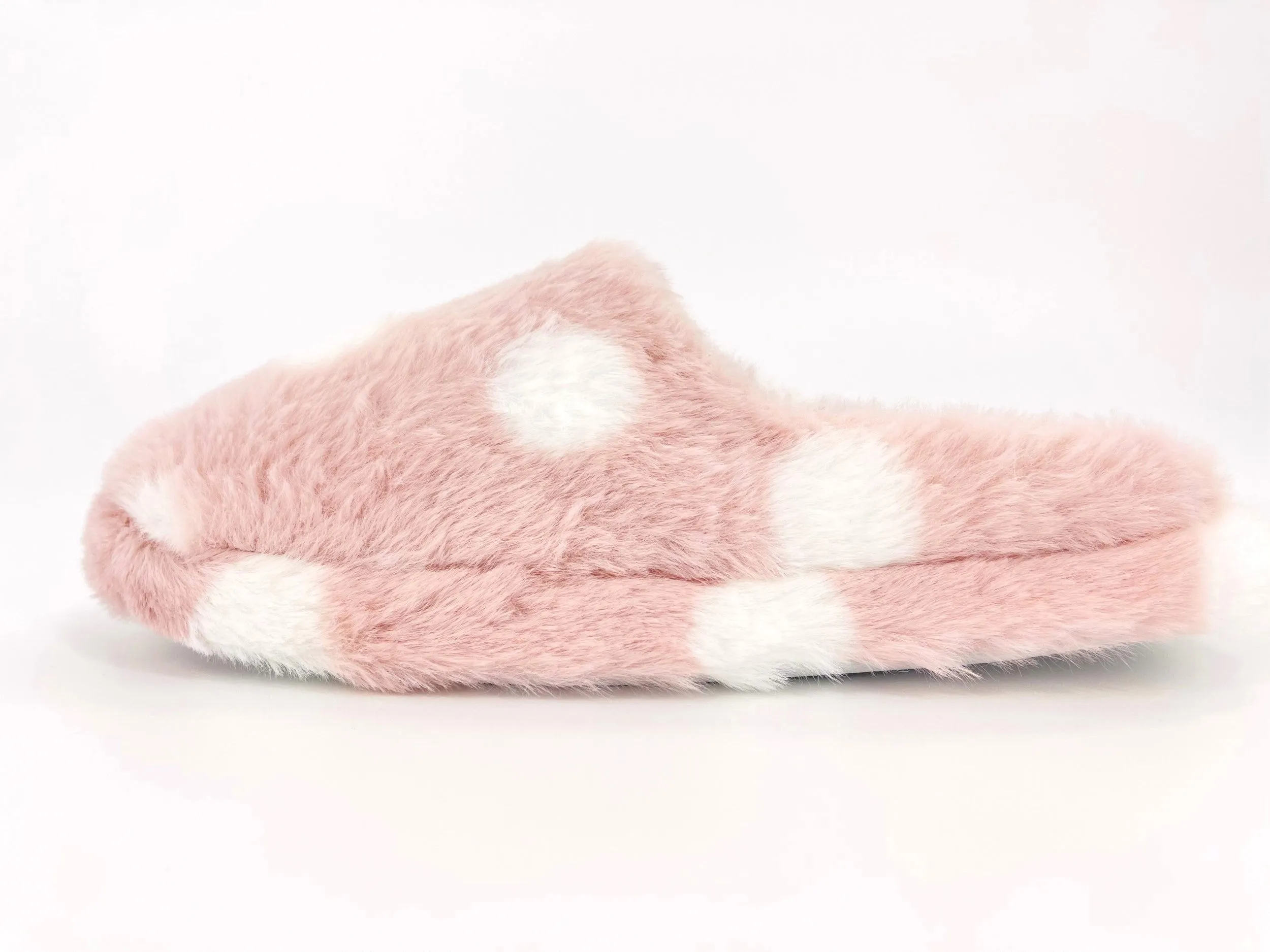 Ladies Pink Spot Plush Mule Slippers