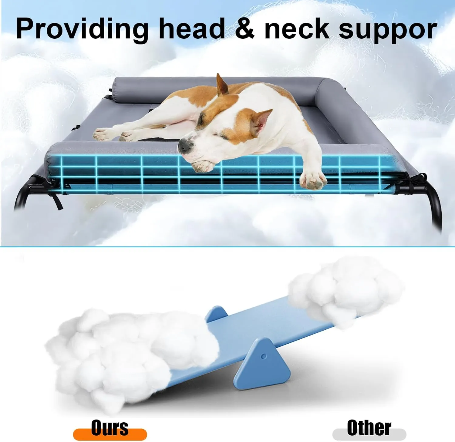 Large Elevated Dog Bed with Pillows and Ice Pack,Outdoor Raised Cooling Dog Bed with Bolster Chew Proof Mesh and Metal Frame,Washable Cot Hammock Indoor Outdoor Use(XL)