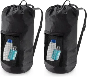 Laundry Bag Backpack,Olosar 2PCS Extra Large Travel Laundry Bag with Mesh Pocket & Adjustable Shoulder Straps,Dirty Clothes Travel Bag for College Students Dorm,Apartment(Black)