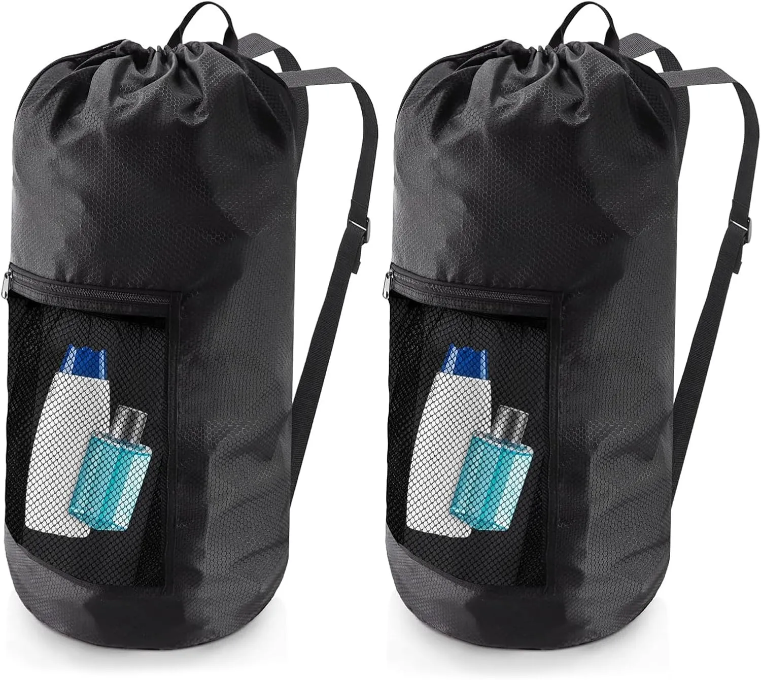 Laundry Bag Backpack,Olosar 2PCS Extra Large Travel Laundry Bag with Mesh Pocket & Adjustable Shoulder Straps,Dirty Clothes Travel Bag for College Students Dorm,Apartment(Black)