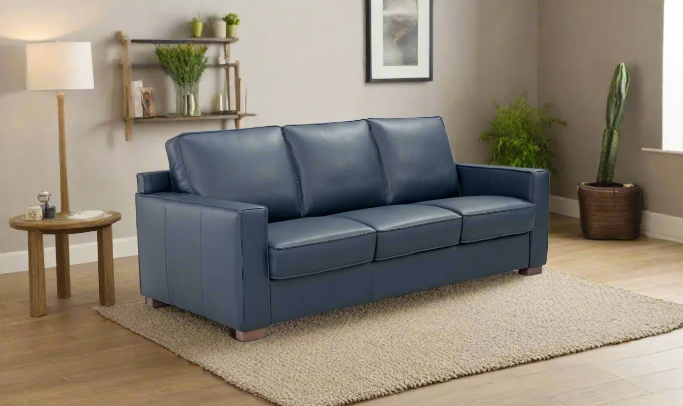 Leather Italia Logan 3-seater Queen Sleeper Sofa In Blue Oxford