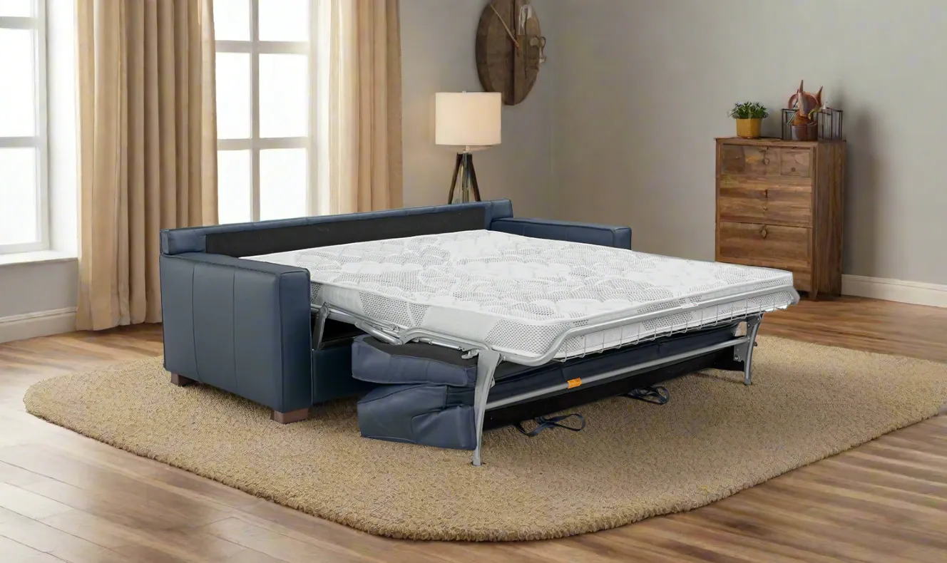 Leather Italia Logan 3-seater Queen Sleeper Sofa In Blue Oxford