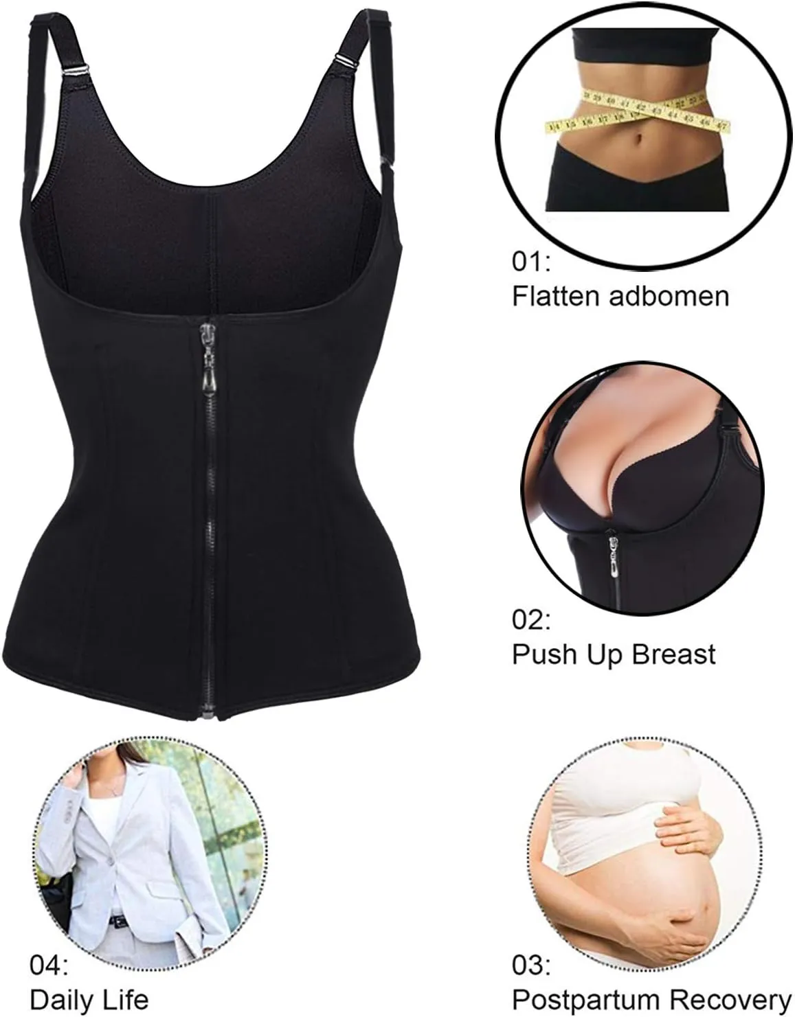 Lelinta Waist Trainer Corset for Weight Loss Tummy Control Sport Workout Body Shaper Black