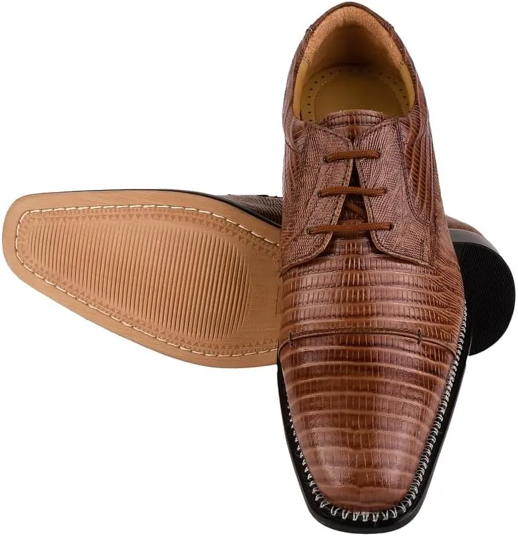 LIBERTYZENO Mens Lizard Print Genuine Leather Adults Lace Up Oxford Dress Shoes for Easter Gift