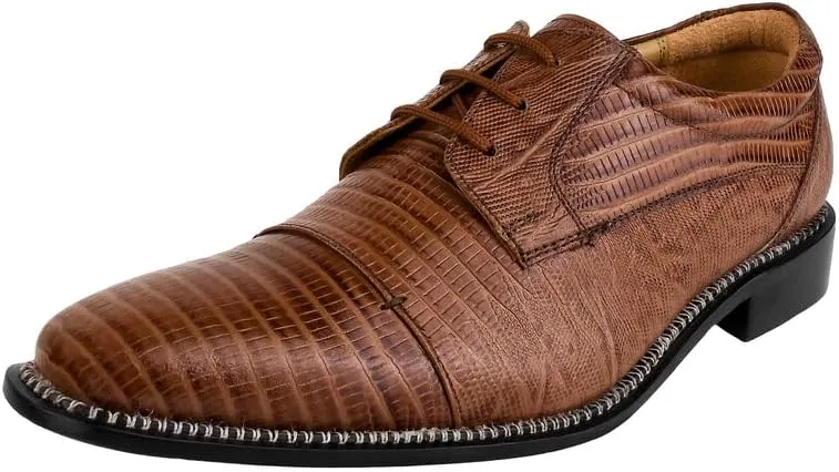 LIBERTYZENO Mens Lizard Print Genuine Leather Adults Lace Up Oxford Dress Shoes for Easter Gift