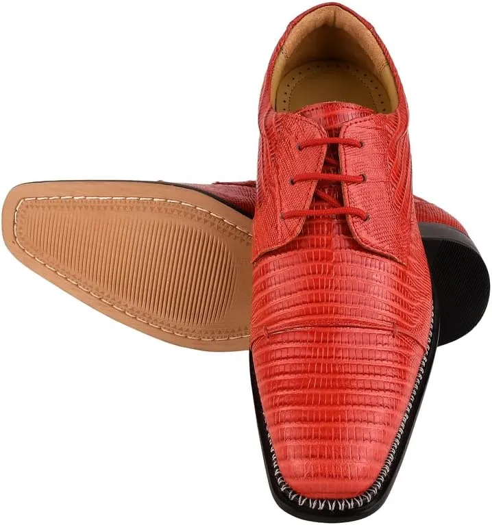 LIBERTYZENO Mens Lizard Print Genuine Leather Adults Lace Up Oxford Dress Shoes for Easter Gift