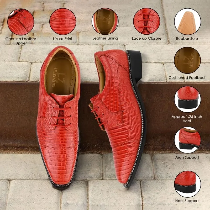 LIBERTYZENO Mens Lizard Print Genuine Leather Adults Lace Up Oxford Dress Shoes for Easter Gift