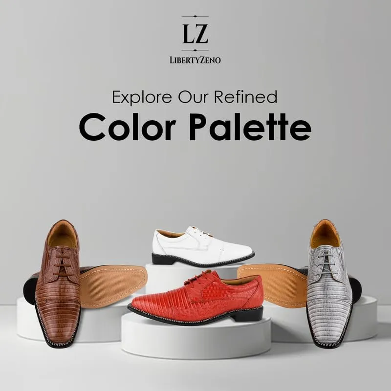 LIBERTYZENO Mens Lizard Print Genuine Leather Adults Lace Up Oxford Dress Shoes for Easter Gift