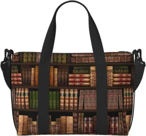 Library Bookshelf Personal Item Travel Bags for Women - Durable Travel Duffel Bags, Gym Bags for Overnight Trips