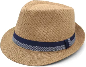LIDHAY Short Brim Panama Hat Straw Fedora Hats for Men Women Summer Derby Trilby Hats Beach Sun Hat