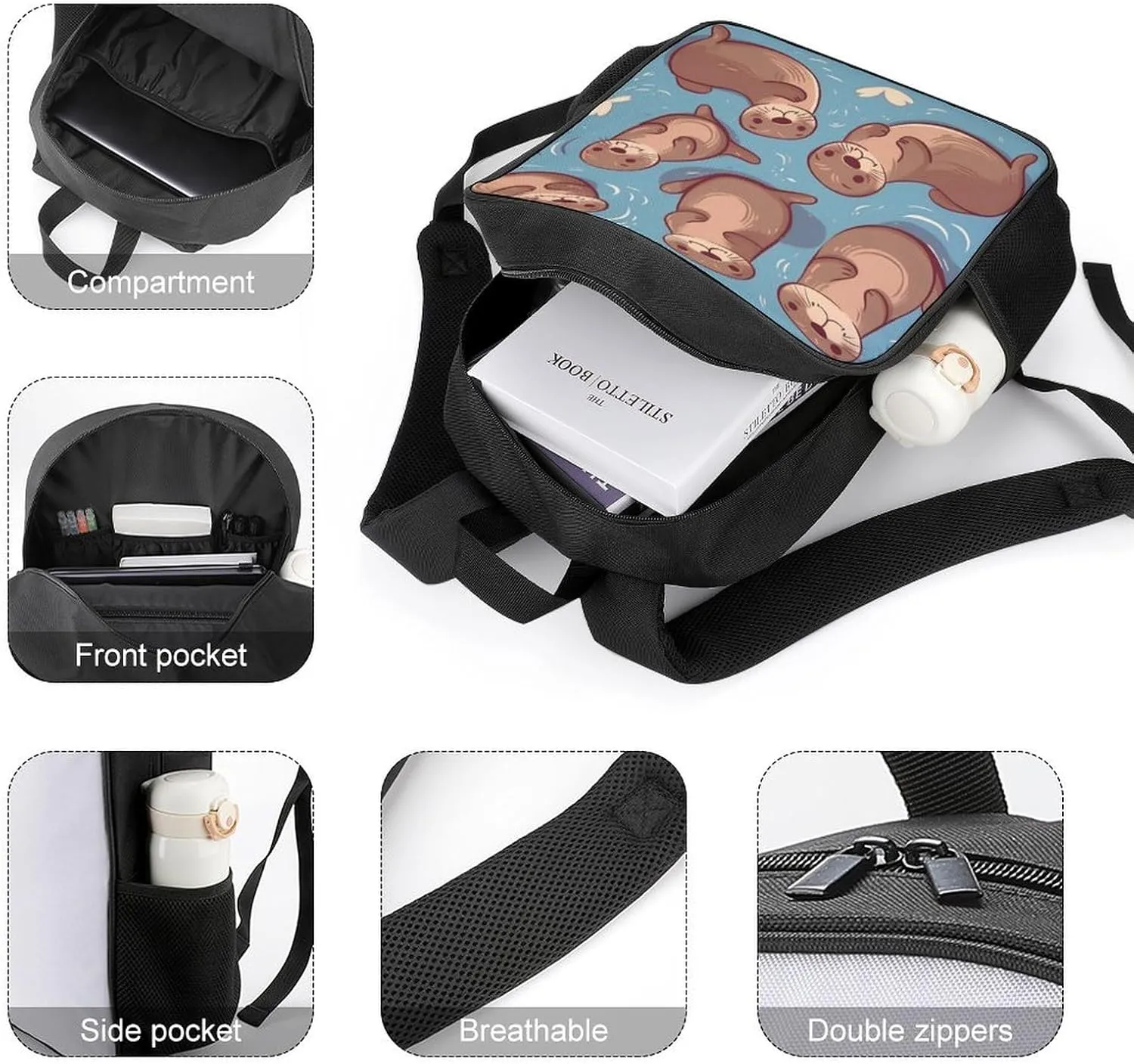 Lightweight Backpacks Cute Travel Bag Durable Animal Cute Brown Otters Printing Small Travel Backpack For Women & Men