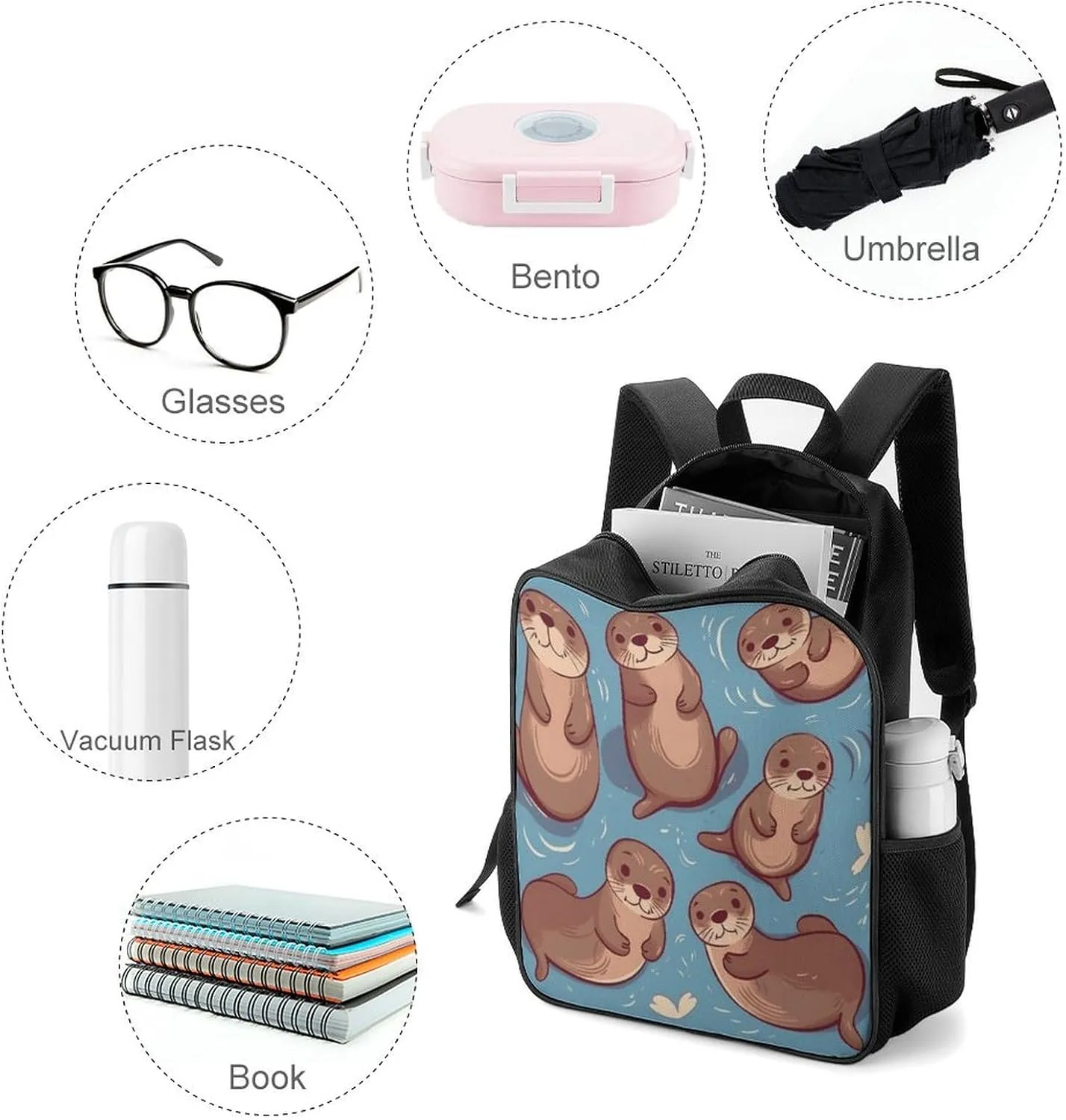Lightweight Backpacks Cute Travel Bag Durable Animal Cute Brown Otters Printing Small Travel Backpack For Women & Men