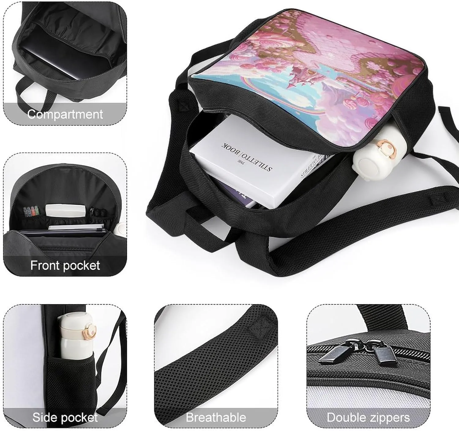 Lightweight Backpacks Cute Travel Bag Durable Candy Land Printing Small Travel Backpack For Women & Men