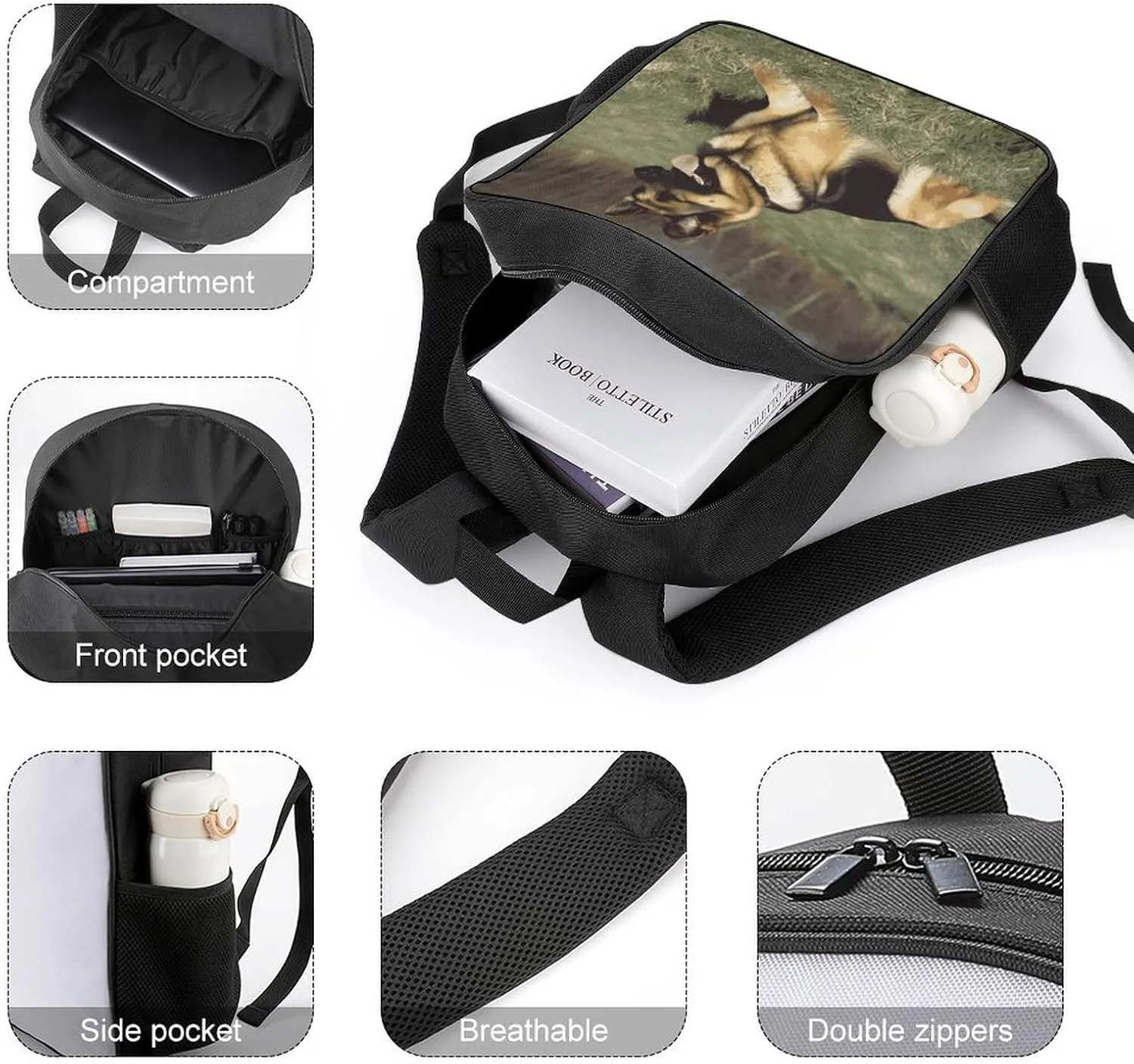 Lightweight Backpacks Cute Travel Bag Durable German Shepherd Dog Printing Small Travel Backpack For Women & Men