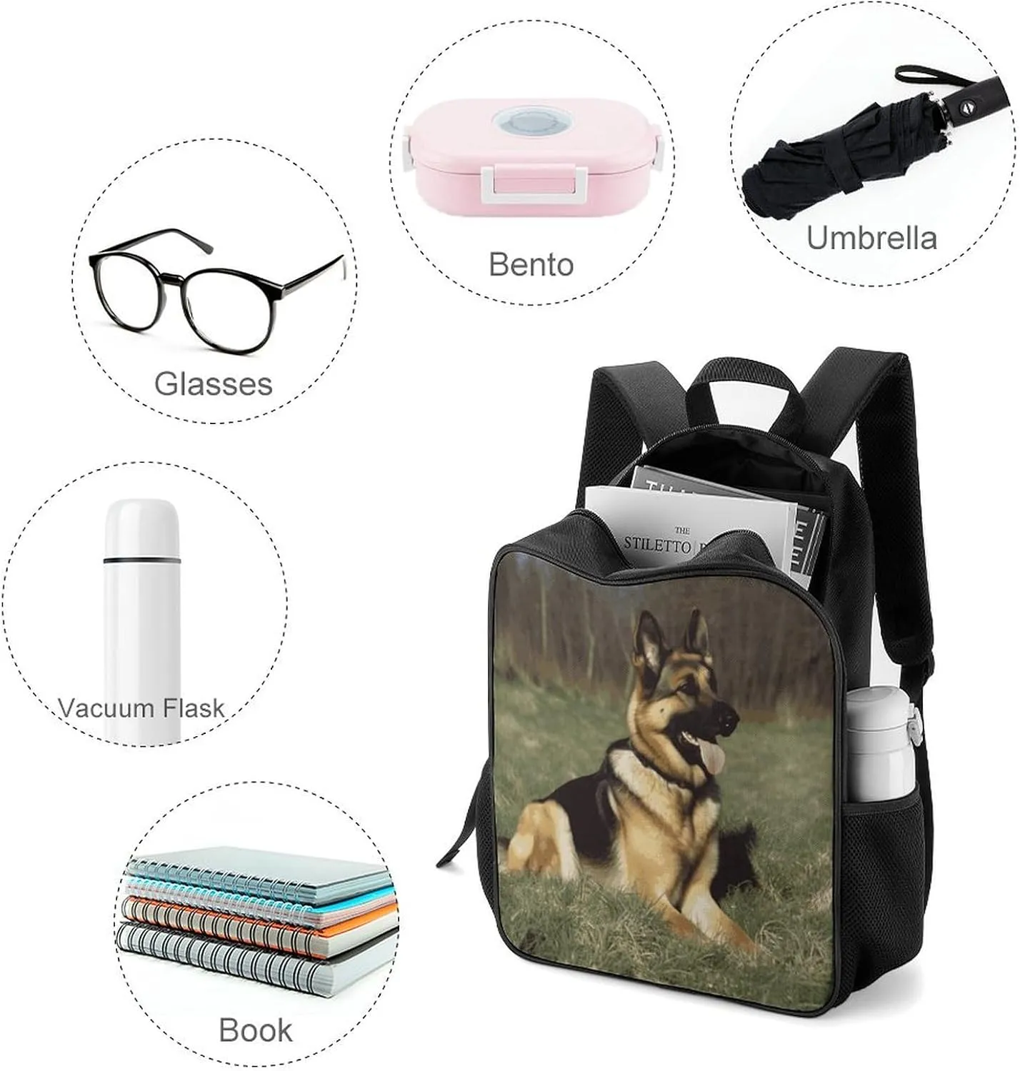 Lightweight Backpacks Cute Travel Bag Durable German Shepherd Dog Printing Small Travel Backpack For Women & Men