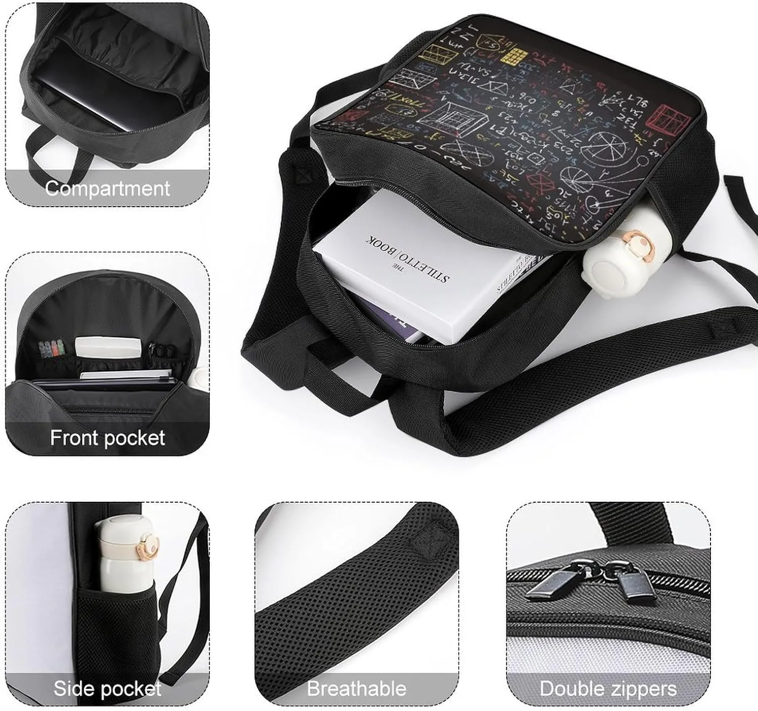 Lightweight Backpacks Cute Travel Bag Durable Mathematics And Physics Printing Small Travel Backpack For Women & Men