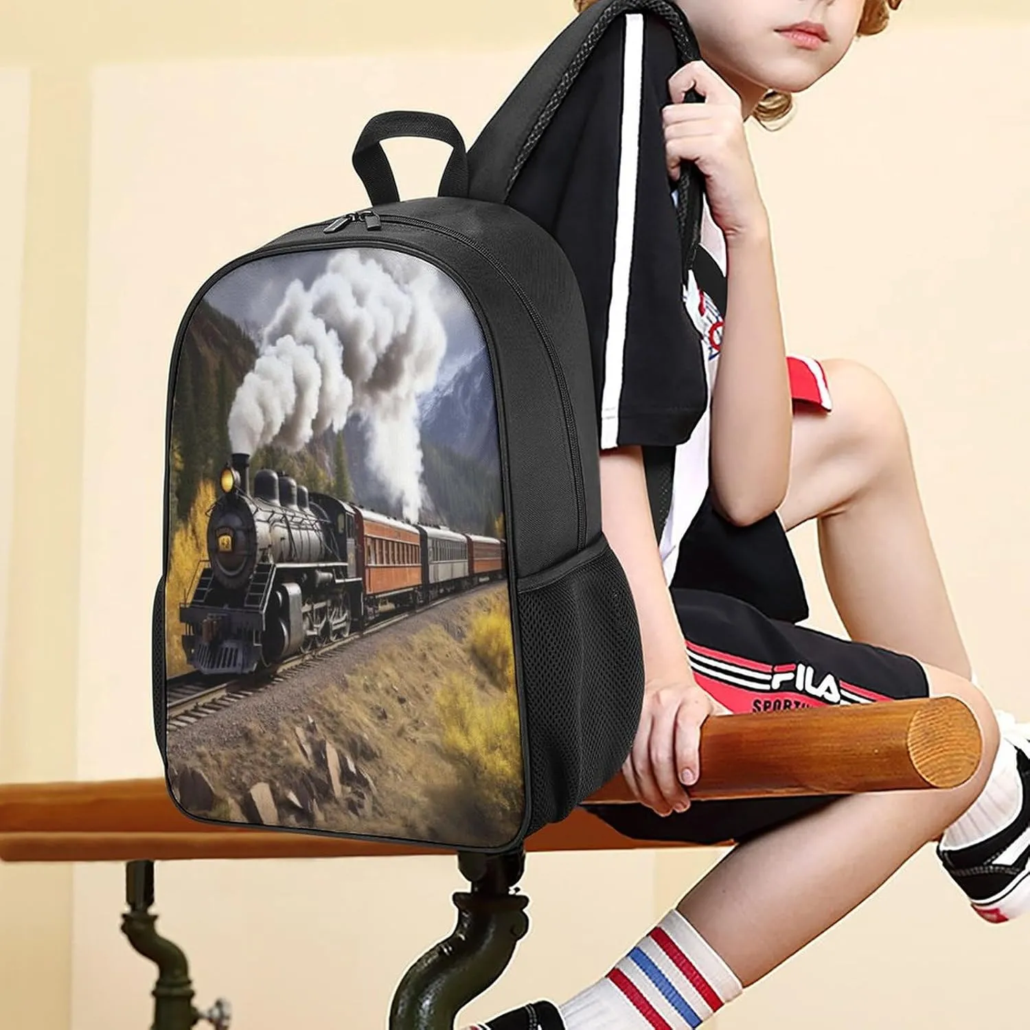 Lightweight Backpacks Cute Travel Bag Durable Steam Motor Train Printing Small Travel Backpack For Women & Men
