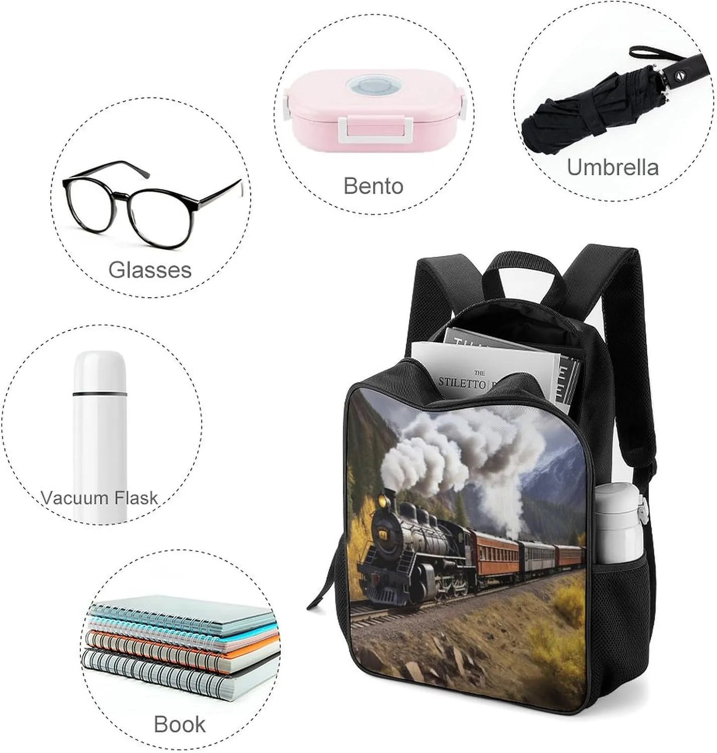 Lightweight Backpacks Cute Travel Bag Durable Steam Motor Train Printing Small Travel Backpack For Women & Men