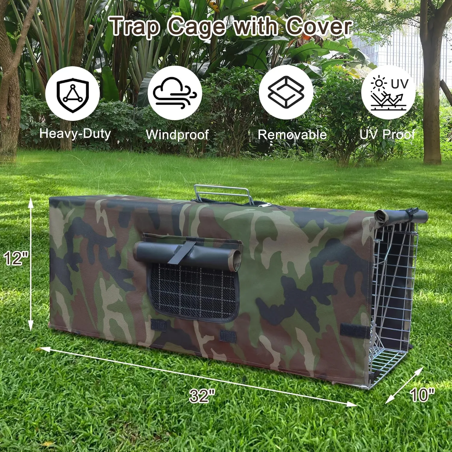 Live Animal Cat Trap Cage Cover for Stray Cats 32 Inch Folding Skunk Trap with Real Door for Raccoons, Opossums, Groundhogs, Skunks, Feral Cats, Squirrels (Only Cover)