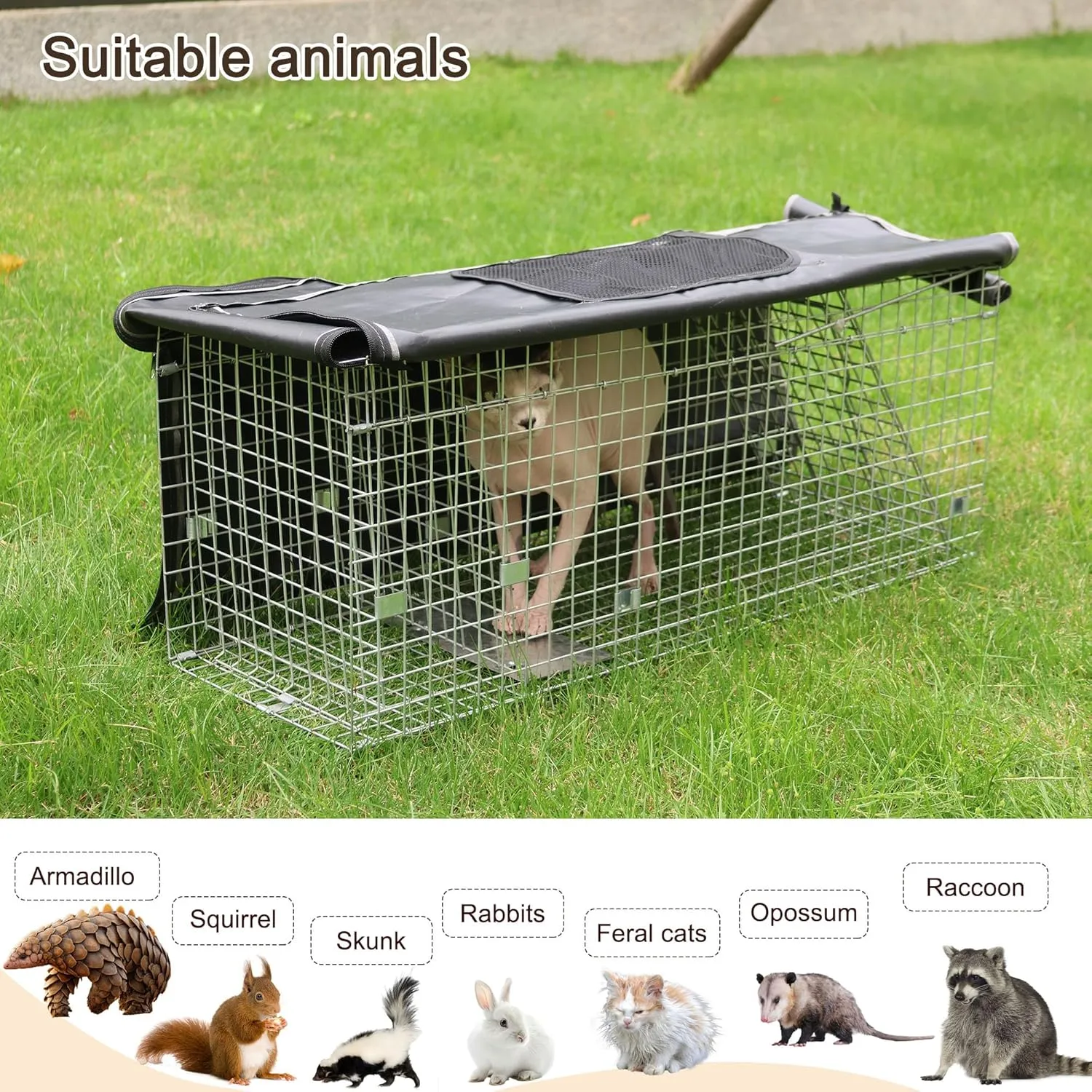 Live Animal Cat Trap Cage Cover for Stray Cats 32 Inch Folding Skunk Trap with Real Door for Raccoons, Opossums, Groundhogs, Skunks, Feral Cats, Squirrels (Only Cover)