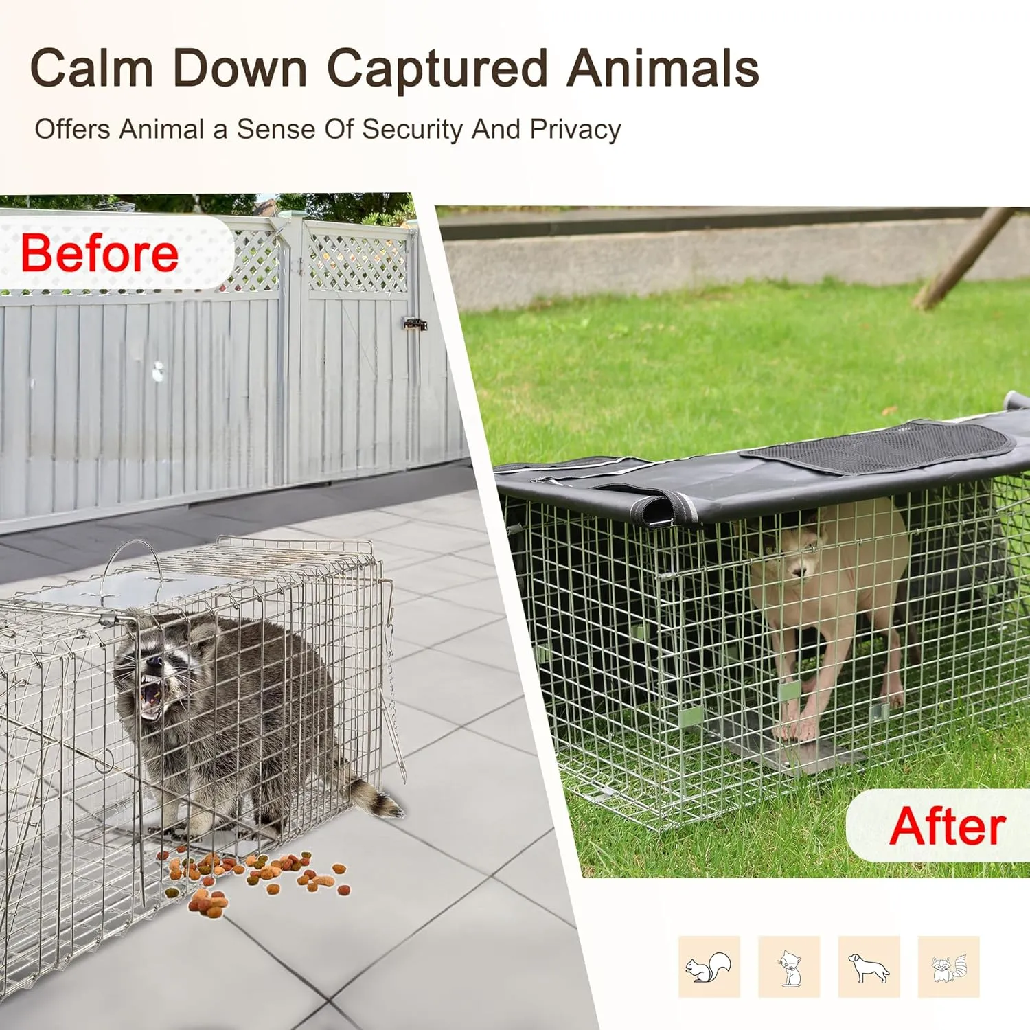 Live Animal Cat Trap Cage Cover for Stray Cats 32 Inch Folding Skunk Trap with Real Door for Raccoons, Opossums, Groundhogs, Skunks, Feral Cats, Squirrels (Only Cover)