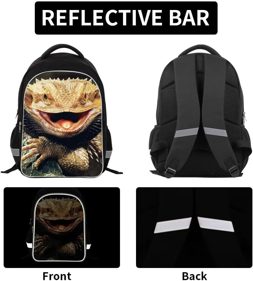 Lizard Backpack Lunch Tote Bag Pencil Case Children School Bag Set Durable Bookbag Cooler Bag