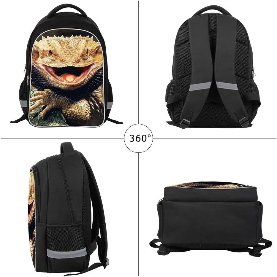 Lizard Backpack Lunch Tote Bag Pencil Case Children School Bag Set Durable Bookbag Cooler Bag