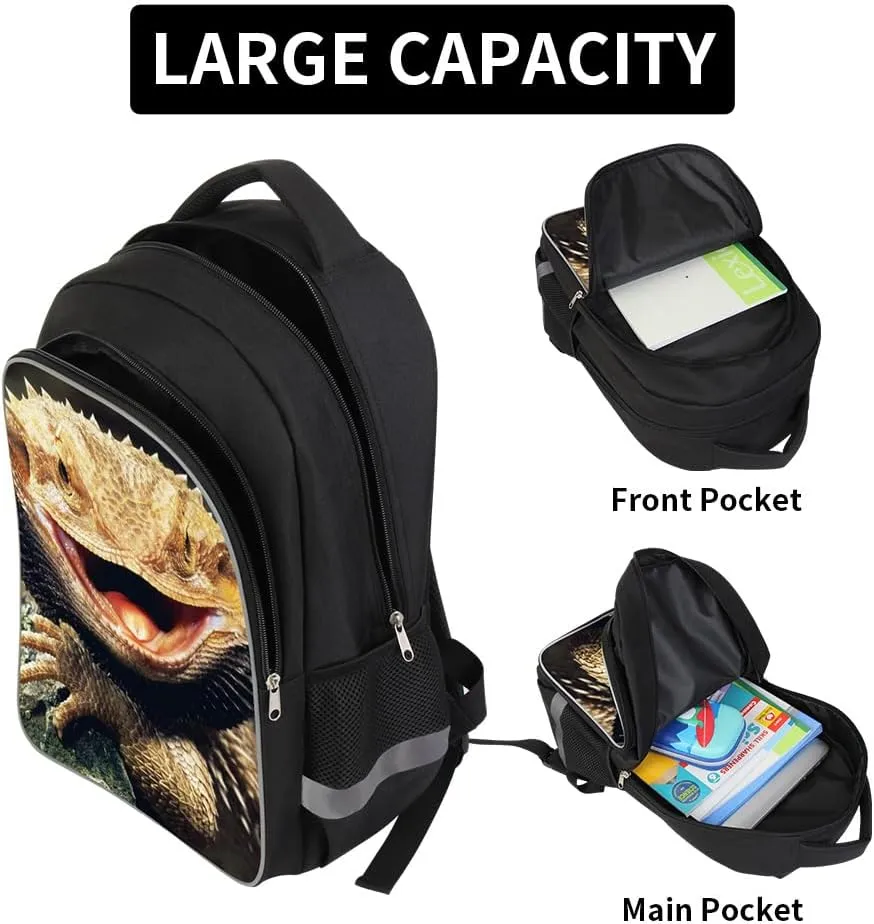 Lizard Backpack Lunch Tote Bag Pencil Case Children School Bag Set Durable Bookbag Cooler Bag