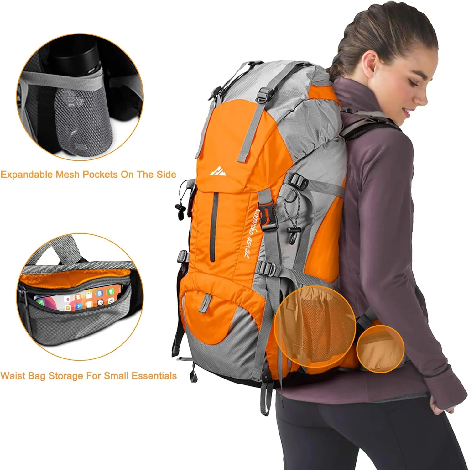 Loowoko 50L Hiking Backpack, Waterproof Camping Essentials Bag with Rain Cover, 45 5 Liter Lightweight Backpacking Back Pack