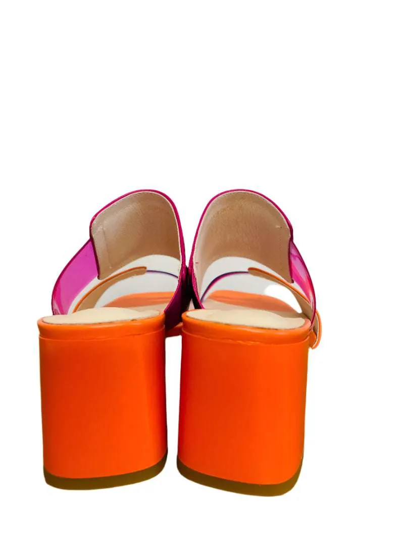 Loreta Vitale Orange and Pink Block Heel Mule|C9618ORG