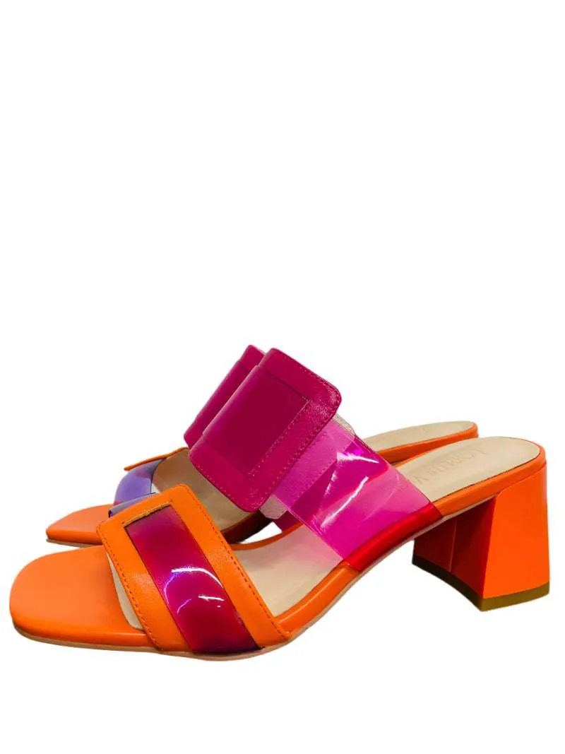 Loreta Vitale Orange and Pink Block Heel Mule|C9618ORG