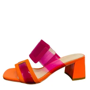 Loreta Vitale Orange and Pink Block Heel Mule|C9618ORG