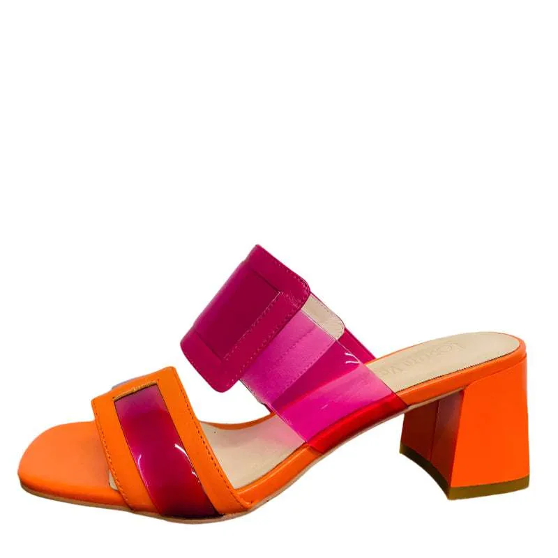 Loreta Vitale Orange and Pink Block Heel Mule|C9618ORG