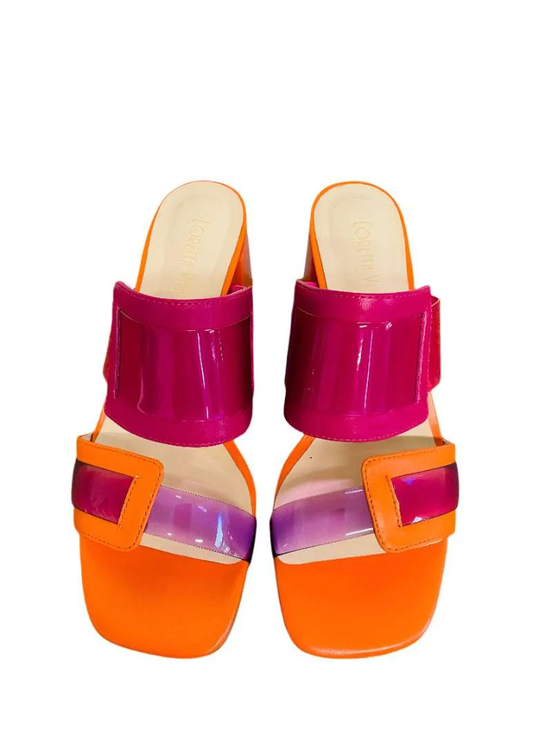 Loreta Vitale Orange and Pink Block Heel Mule|C9618ORG
