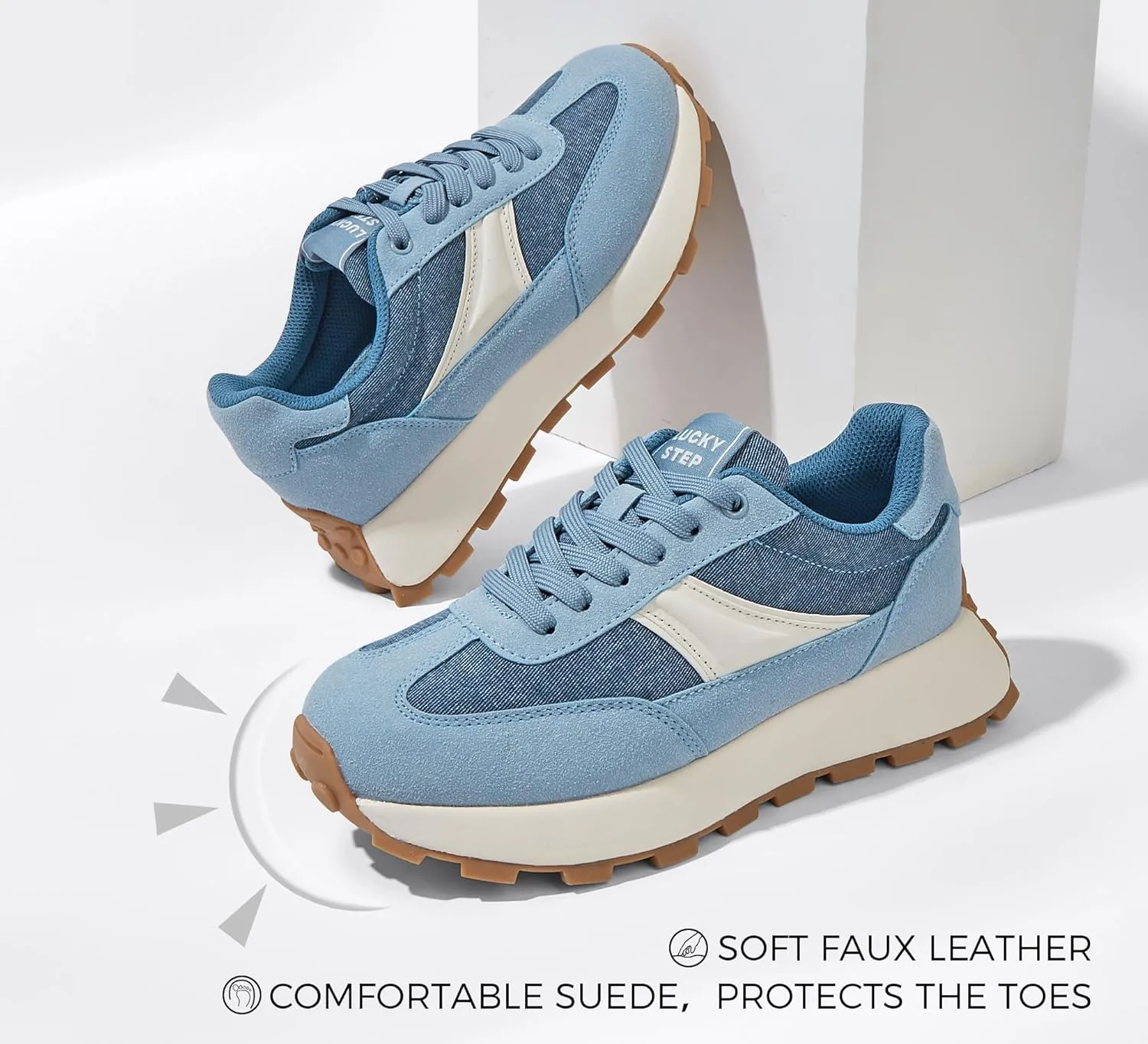 LUCKY STEP Women's Platform Retro Sneakers Classic Trainers Casual Footwear Tennis Running Chunky Lace-up Stylish Walking Shoes