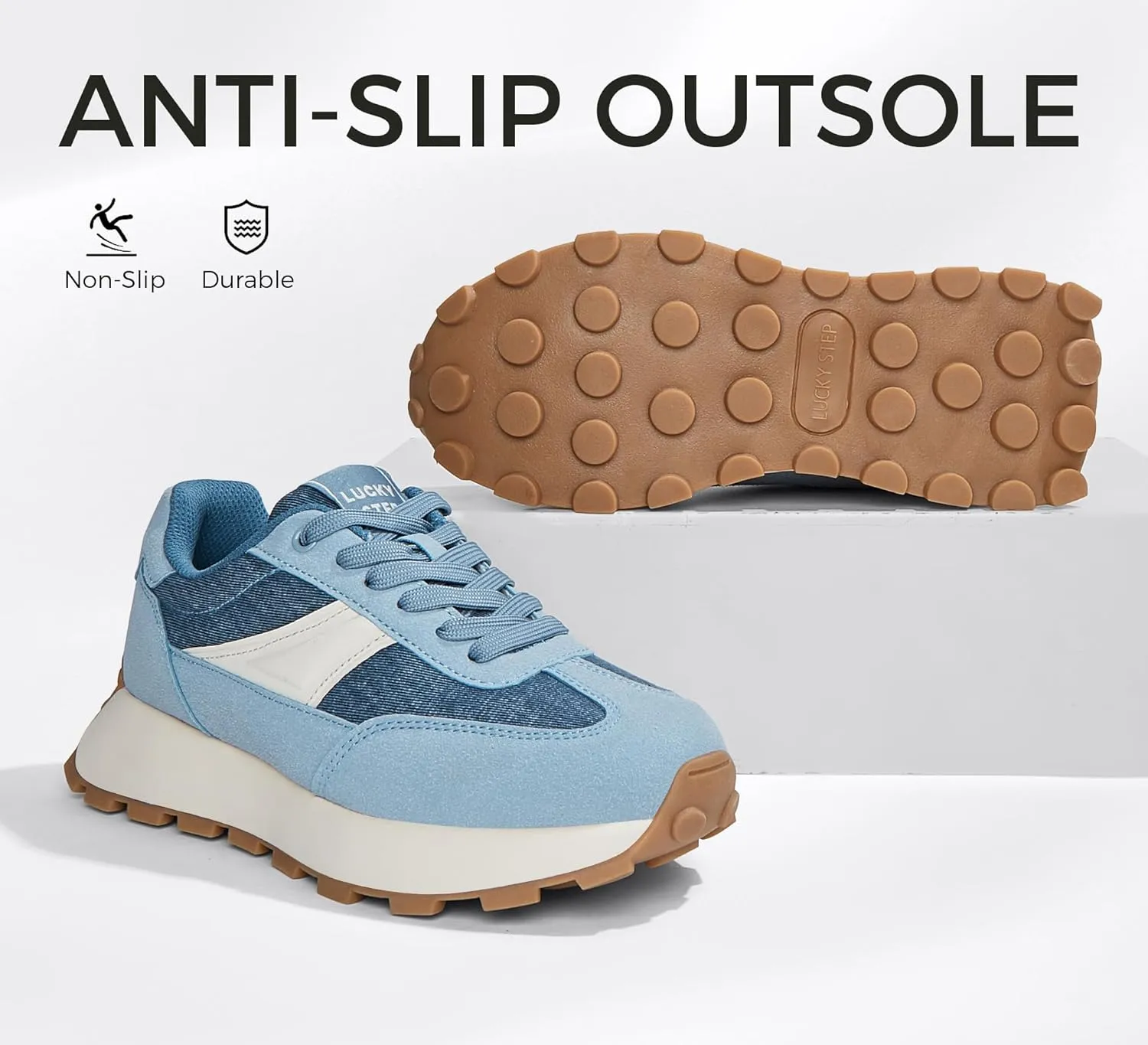 LUCKY STEP Women's Platform Retro Sneakers Classic Trainers Casual Footwear Tennis Running Chunky Lace-up Stylish Walking Shoes