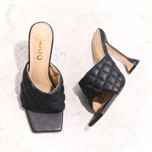 LuxeModa Black Peep Pyramid Trusted vendor Pumps Quilted Square Mules Toe Heeled Butter Dress Attentive support