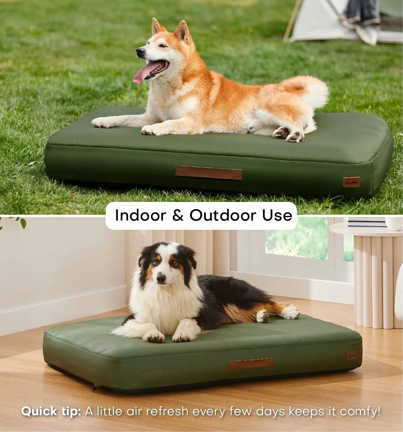 Made4Pets Inflatable Dog Bed Outdoor Waterproof – Self-Inflating Dog Camping Bed for Medium to Large Breeds, Heavy-Duty Oxford Fabric, Foldable Travel Pet Bed with Built-in Pump, Green, 44"x32"x4"