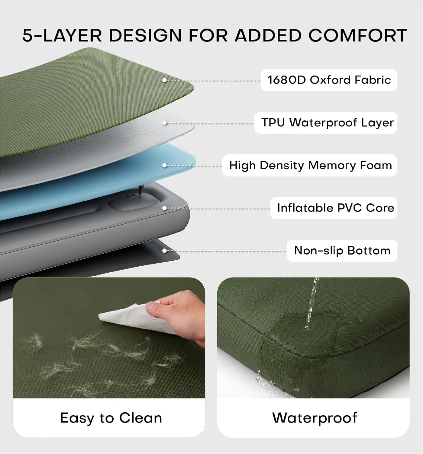 Made4Pets Inflatable Dog Bed Outdoor Waterproof – Self-Inflating Dog Camping Bed for Medium to Large Breeds, Heavy-Duty Oxford Fabric, Foldable Travel Pet Bed with Built-in Pump, Green, 44"x32"x4"