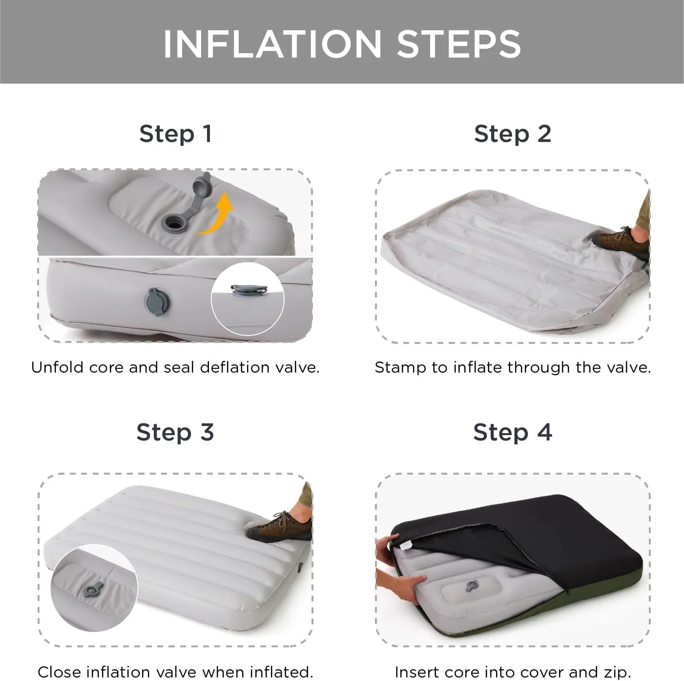 Made4Pets Inflatable Dog Bed Outdoor Waterproof – Self-Inflating Dog Camping Bed for Medium to Large Breeds, Heavy-Duty Oxford Fabric, Foldable Travel Pet Bed with Built-in Pump, Grey, 44"x32"x4"