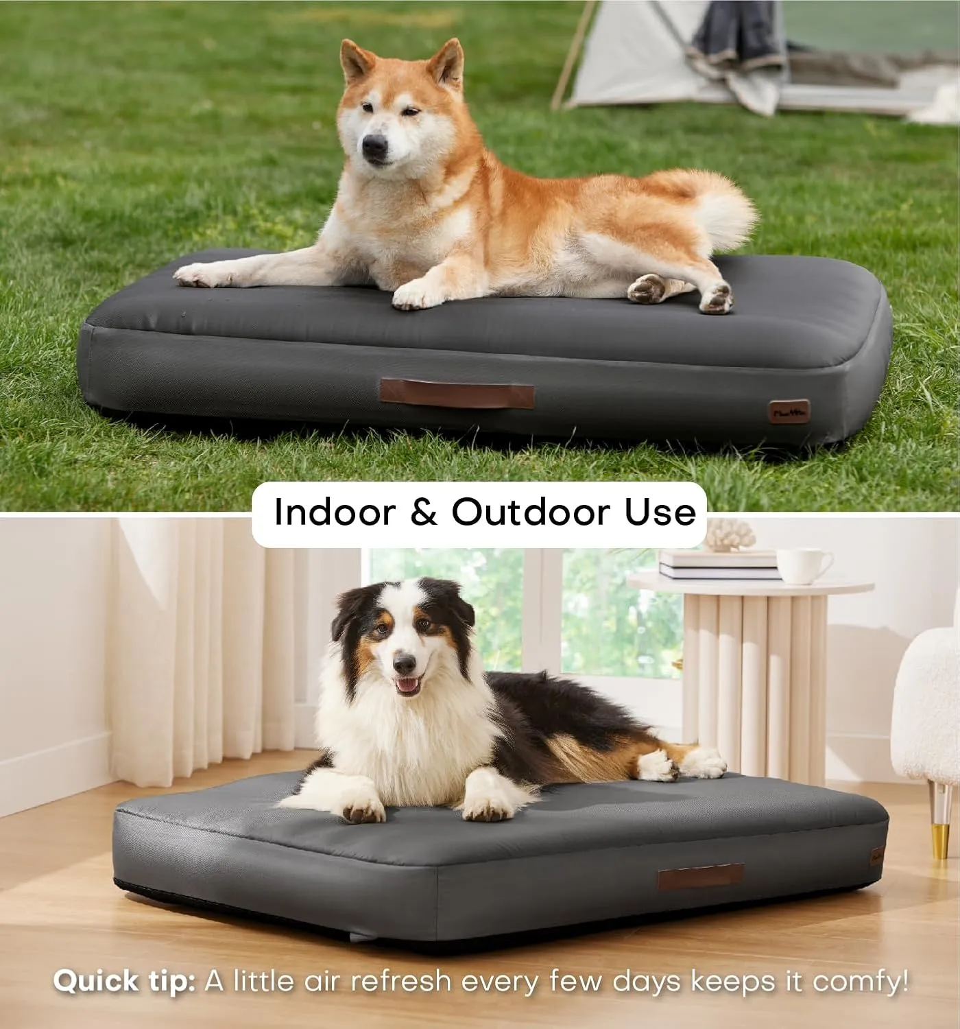 Made4Pets Inflatable Dog Bed Outdoor Waterproof – Self-Inflating Dog Camping Bed for Medium to Large Breeds, Heavy-Duty Oxford Fabric, Foldable Travel Pet Bed with Built-in Pump, Grey, 44"x32"x4"
