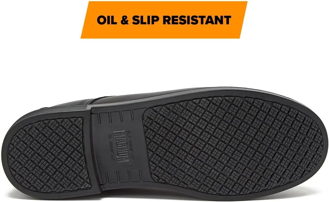 MAGNUM Active Duty Oxford Mens Work Shoes Non Slip, Black Leather Slip Resistant Work Shoes for Men, Medium or Extra Wide Width