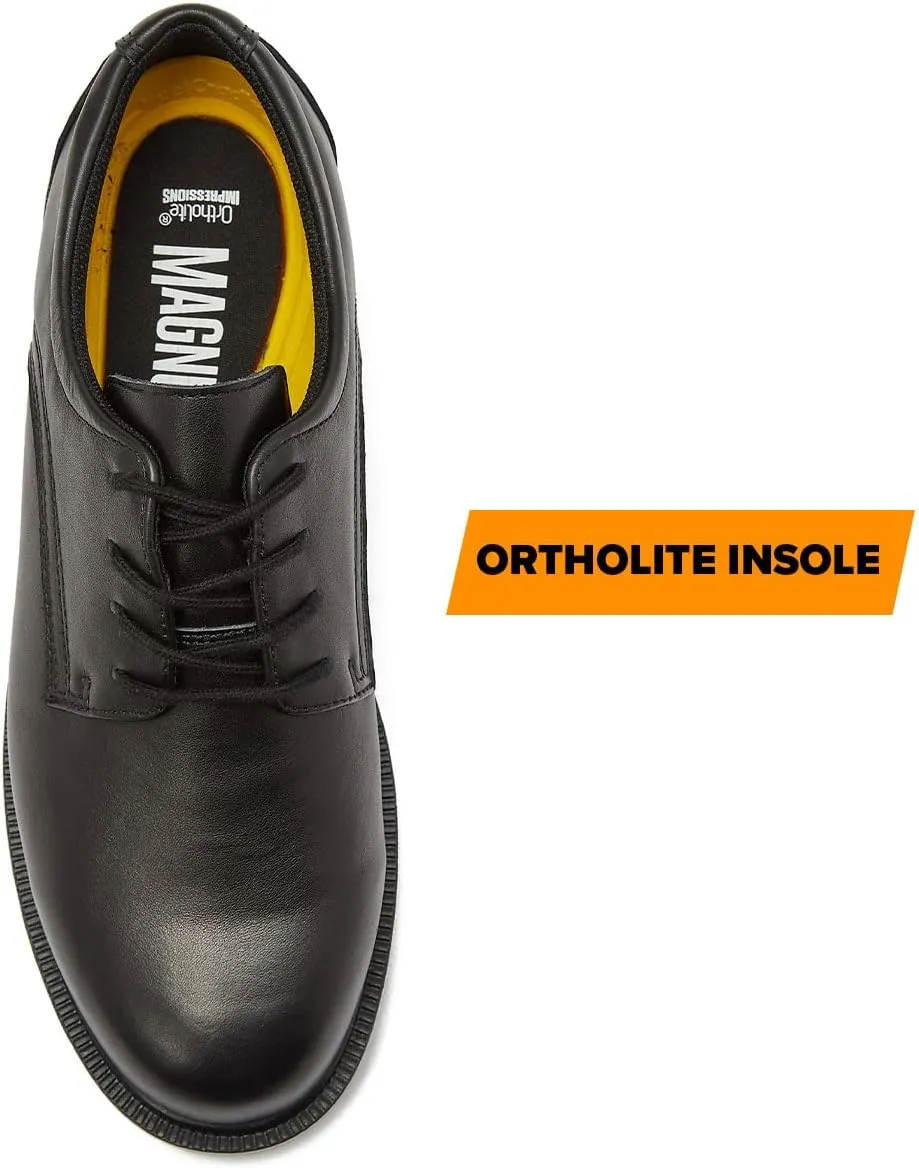 MAGNUM Active Duty Oxford Mens Work Shoes Non Slip, Black Leather Slip Resistant Work Shoes for Men, Medium or Extra Wide Width