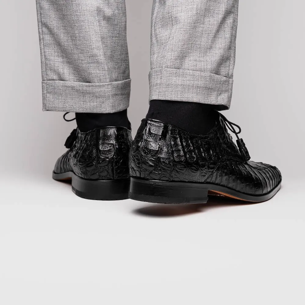 Marco Di Milano Apricena in Black Caiman Crocodile Derby Dress Shoes