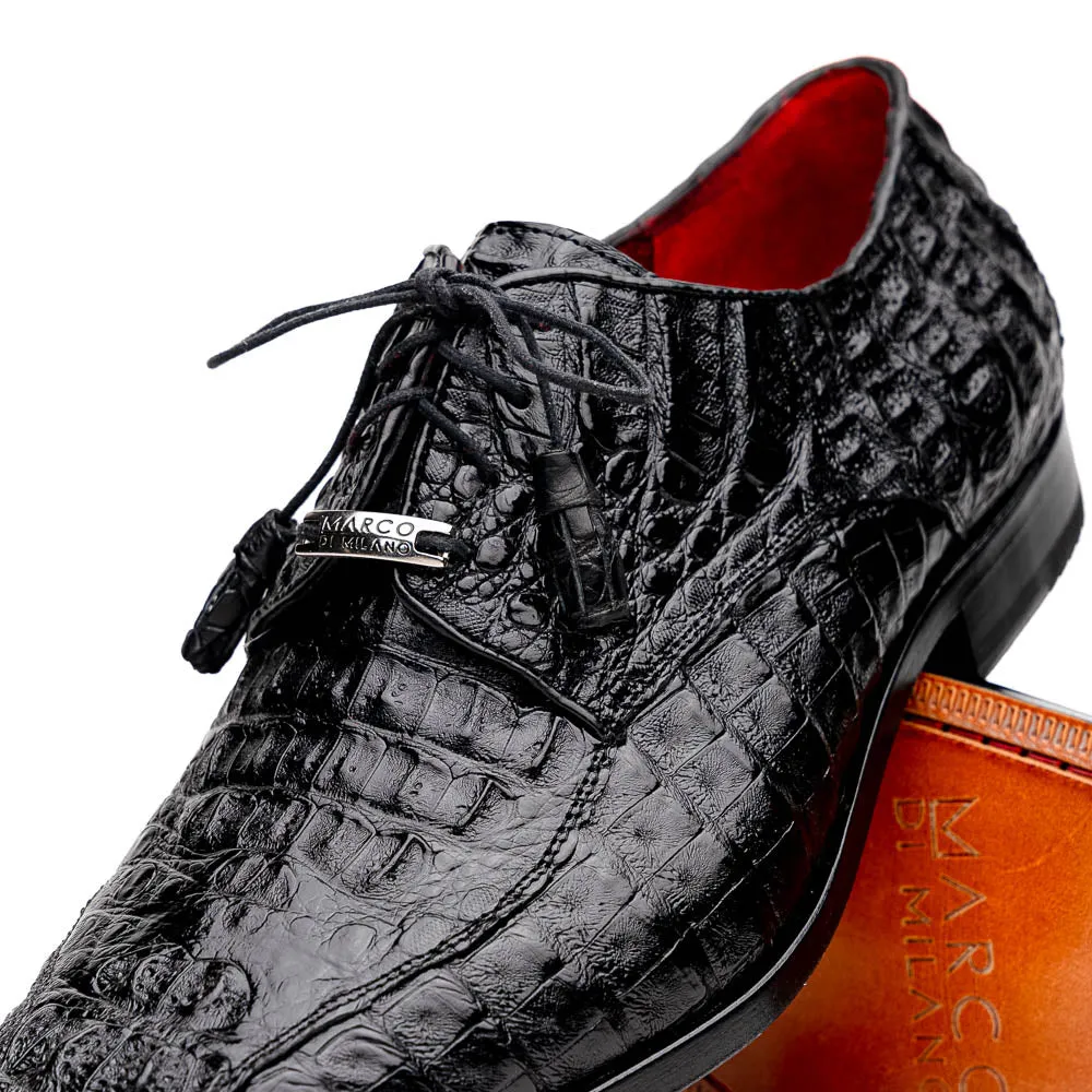 Marco Di Milano Apricena in Black Caiman Crocodile Derby Dress Shoes