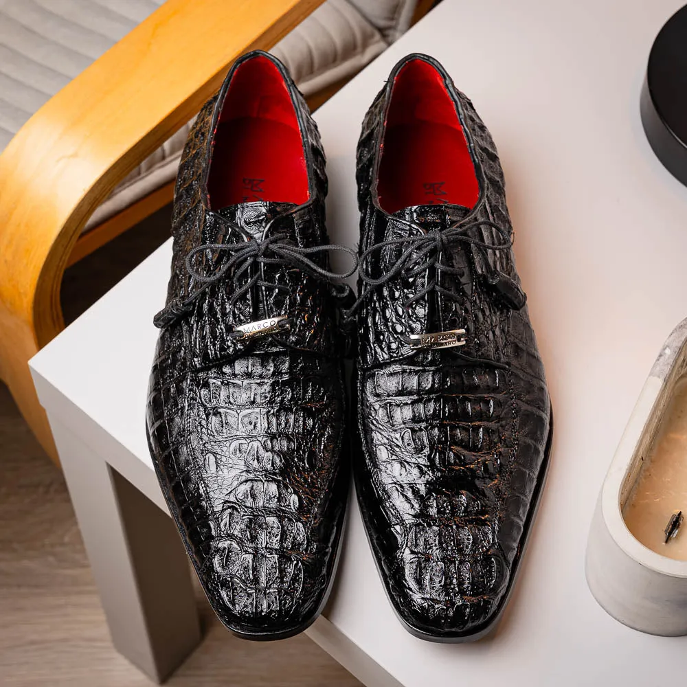 Marco Di Milano Apricena in Black Caiman Crocodile Derby Dress Shoes