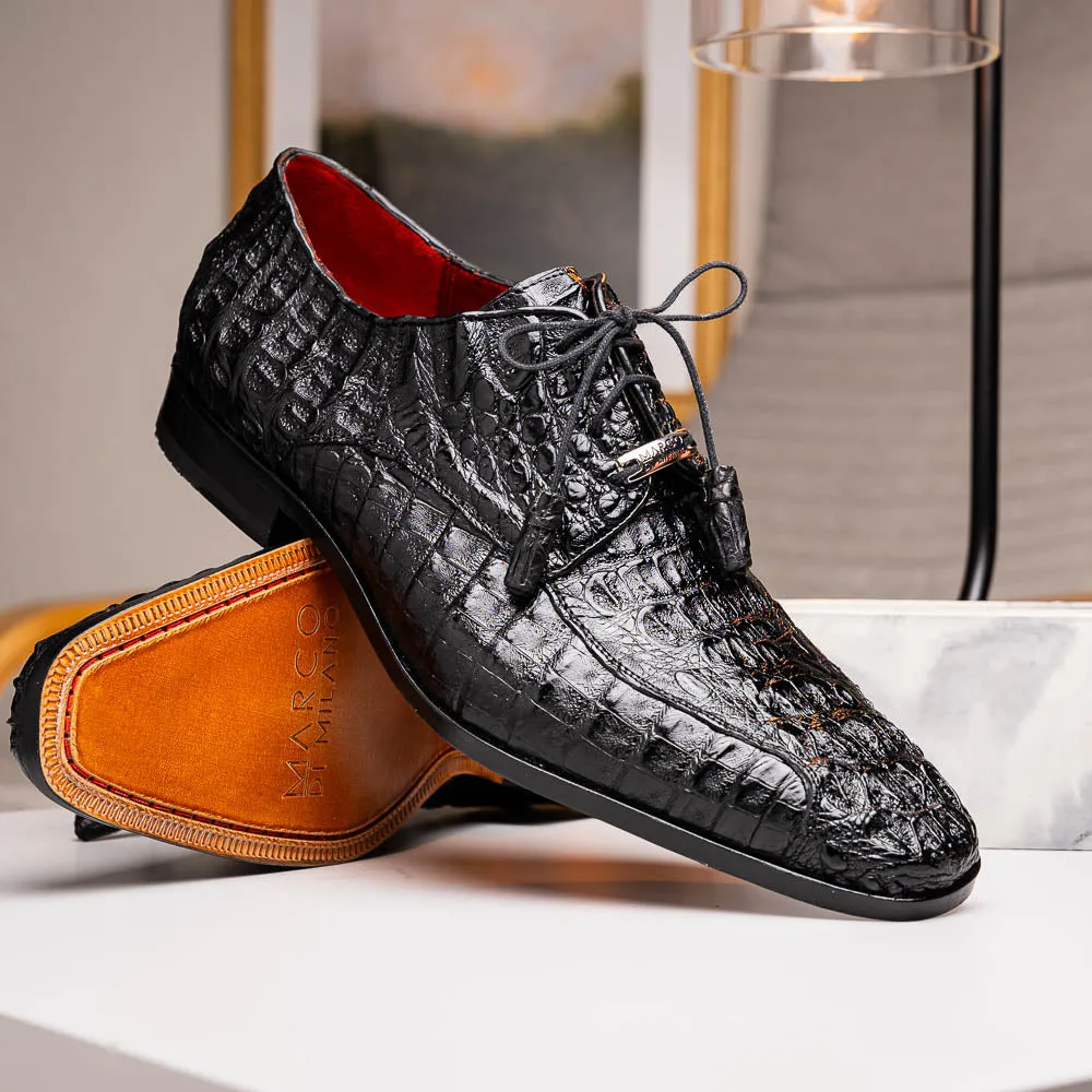 Marco Di Milano Apricena in Black Caiman Crocodile Derby Dress Shoes